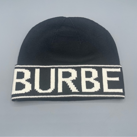 Burberry Other - Burberry Black Knit Beanie with White Logo